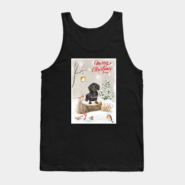 Black And Tan Dachshund Merry Christmas Santa Dog Tank Top by Puppy Eyes